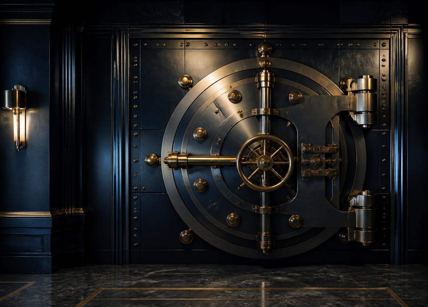 Heavy steel vault door inside a secure storage facility